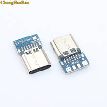 Conector USB 3,1 tipo C de 5 piezas, receptáculo hembra de 14 pines, orificios pasantes, PCB 180, USB-C de escudo Vertical 2024 - compra barato