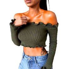 New Tank Tops Sexy Off Shoulder Ruffles Ruched Knit Crop Top Women Short Tees Casual Streetwear 90s Basic Camis 2024 - buy cheap
