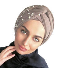 Turbante musulmán de perlas para mujer, gorros interiores de color sólido para hijab listo para usar, hijabs para envolver la cabeza, bufanda para el capó, novedad de 2020 2024 - compra barato