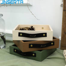 JINSERTA-bandeja de almacenamiento de madera, placa de exhibición de Joyas, organizador de artículos diversos de escritorio para el hogar, bandeja de decoración con mango de cuero PU 2024 - compra barato