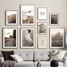Настенная Картина на холсте Солнечная страна пшеничное поле девушка скандинавские плакаты и принты настенные картины для гостиной украшение для дома 2024 - купить недорого