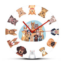 Relógio de parede estampado em acrílico para vários filhotes, animais de estimação, sentado e com imagem de rosa cães, círculo de parede diferentes 2024 - compre barato
