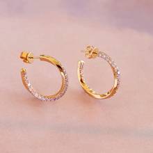 Twist Hoop Earring Gold Color Micro Pave White Pink CZ Fashion Simple Women Jewelry Wholesale 2024 - buy cheap