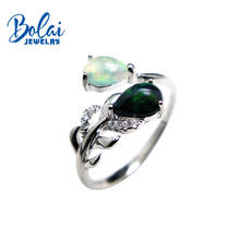 Bolaijewlry-anillos con forma de pluma para mujer, piedras preciosas de ópalo multicolor natural en plata de ley 925, joyería fina para mujer, la mejor caja de regalo 2024 - compra barato