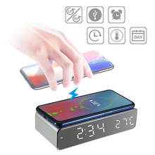 Reloj despertador 3 en 1, Digital, LED, multifunción, de escritorio, con termómetro, cargador inalámbrico para Samsung, Xiaomi y Huawei 2024 - compra barato