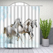 Venda quente correndo cavalo cortinas de chuveiro forte animal cinza cavalos decoração do banheiro poliéster casa banho pano cortina conjunto barato 2024 - compre barato