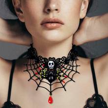 Retro Halloween Party Jewelry Spider Web Gothic Choker Black Lace Necklace for Women 2024 - buy cheap