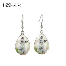 2020 New Arrival Cat and Flowers Fashion Tear Drop Dangle Earrings Lovely Kittens Flower Glass Dome Stainless Steel Dangles 2024 - buy cheap