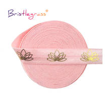 BRISTLEGRASS 2 5 10 Yard 5/8" 15mm Lotus Flower Foil Print Fold Over Elastic FOE Spandex Band Tape Hair Tie Headband Sewing Trim 2024 - buy cheap