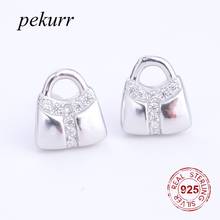 Pekurr, настоящее 925 пробы, серебро, циркон, модная сумка, портфель, серьги-гвоздики для женщин, вечерние, хорошее ювелирное изделие, Brincos, подарок 2024 - купить недорого