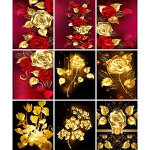 Diamond Painting Kit, 5D DIY Full Round/Square Diamond Embroidery, Golden Red Rose Art Cross Stitch Home Decor Sticker Gift 2024 - buy cheap