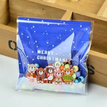 50pcs Xmas Cartoon Bear Christmas Cellophane wrapping Bags Blue Frosted Birthday Party Cookies Gift Packaging Self Adhesive Bags 2024 - buy cheap