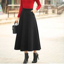 2020 moda Otoño Invierno mujer cintura alta lana Maxi faldas Streewear casuales de las señoras sólido caliente lana larga Falda plisada T246 2024 - compra barato