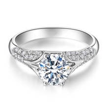 Anel ouro branco au585 14k, anel feminino de aniversário de casamento, festa de noivado, coroa 6 pinos, diamante redondo de moissanite, elegante, tendência 2024 - compre barato