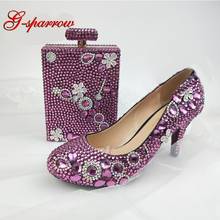 Sapatos de casamento com strass rosa de design, mais novo sapato com bolsa combinando 3 polegadas salto alto adulto cerimônia sapatos de festa e baile 2024 - compre barato