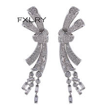 FXLRY Romantic Luxury White Color Cubic Zircon Geometric Type Tassel Earrings For Women Wedding Fashion Jewelry 2024 - buy cheap