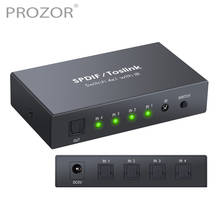 PROZOR-conmutador SPDIF Toslink 4 en 1 con control remoto IR, conmutador de Audio óptico Digital, compatible con LPCM2.0 DTS, para PS3, PS4, ordenador y TV 2024 - compra barato