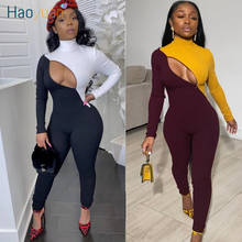 HAOYUAN Sexy Zip Cut Out Bodycon Jumpsuit Rave Festival Turtleneck Body One Piece Club Outfit Long Sleeve Rompers Women Jumpsuit 2024 - buy cheap