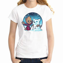 Nuevas mujeres de manga corta Camiseta de guardianes de la galaxia bebé Groot y nieve mapache chica camiseta Harajuku hip camisetas tops 2024 - compra barato