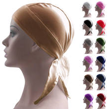 Мусульманские женщины под шарф Рак шапки Хемо головной платок сплошной цвет череп шапка-тюрбан Beanie внутренняя шляпа бандана простая повязка на голову 2024 - купить недорого