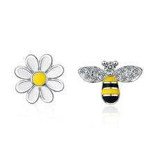Doce bonito mel abelha flor daisy 925 prata esterlina brinco para as mulheres assimétrico zircônia cúbica esmalte coreano jóias presentes 2024 - compre barato