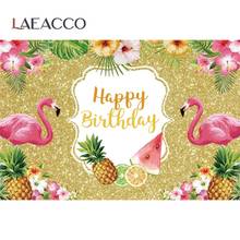 Laeacco Flamingo Happy Birthday Party Photo Background Pineapple Watermelon Lemon Fruit Flower Baby Shower Photography Backdrop 2024 - buy cheap