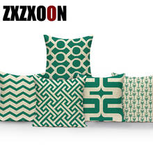 Funda de almohada decorativa para sofá, cubierta de cojín de poliéster con rayas geométricas verdes, flecha ondulada, para coche y hogar 2024 - compra barato