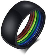 Anel esmaltado de arco-íris para pessoas lésbicas, gay, casamento, noivado, masculino, feminino, aço inoxidável, 8mm, listrados, joia com domo 2024 - compre barato