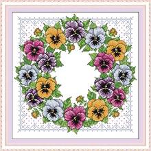 Joy Sunday Pansy Wreath Printed Cross Stitch Kits 11&14CT Flowers Cross Stitch Kits Embroidery Needlework Sets Cross Stitch Kits 2024 - buy cheap