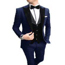 Terno casual slim fit azul marinho com lapela masculino, terno casual para festa de casamento, blazer + colete + calça, conjunto de 3 peças, 2020 2024 - compre barato