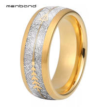 8MM Yellow Gold Tungsten Wedding Bands Ring For Men Women Arrow And Meteorite Inlay Brushed Finish Comfort Fit 2024 - buy cheap