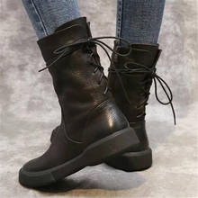Botas de media caña con cordones en la espalda para Mujer, zapatillas gruesas con cremallera lateral, zapatos de cuero, otoño e invierno, 2021 2024 - compra barato