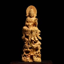 Deusa da mistura sólida de buda, deusa kuan yin budfeng shui, escultura em madeira para decoração de casa 2024 - compre barato