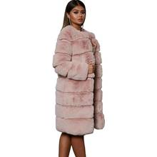 Women Faux Fur Coat 2019 Horizontal Patchwork Long Fur Coat Thicken Warm Faux Fur 2024 - buy cheap