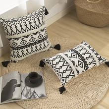 Black White Geometric Cushion Cover 45x45cm Tufted Cotton Woven Pillow Cover Handmade for Home Decoration Sofa Bed Boho Style 2024 - buy cheap
