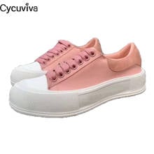 Thick Bottom Flat Shoes Women Platform Canvas Sneakers Lace Up Runners Famel Spring Casual Flat Casual Shoes For Women 2024 - buy cheap