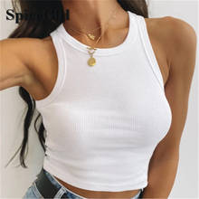 SpiceGirl-camisetas sin mangas Y2k para mujer, Top corto Sexy, chaleco liso Harajuku coreano para mujer, Tops de punto de color caqui blanco 2020 2024 - compra barato
