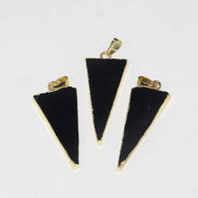 Fashion Jewelry Long Natural Obsidian Triangle Pendant Femme 2019 Gold Bezel Stone healing Point pendant for women accessories 2024 - buy cheap