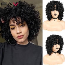 FAVE Hair-Peluca de cabello sintético para mujeres negras, pelo corto rizado con flequillo, grande y esponjoso, resistente al calor, suave 2024 - compra barato