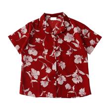 Summer retro Harajuku style printed short-sleeved chiffon shirt women 2024 - buy cheap