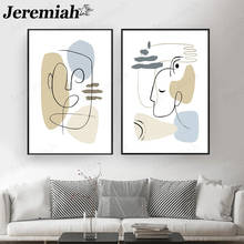 Abstract Character Face Canvas Poster Simple Line Geometric Painting Wall Art Modern Aesthetic Living Room Home Decoration 2024 - buy cheap