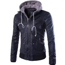 Chaqueta de cuero sintético con capucha para hombre, prendas de vestir para motocicleta, abrigo de piel sintética, Invierno 2024 - compra barato