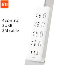 Xiaomi-régua de energia mijia, 4 soquetes, interruptores de controle individual, 5v/a, 3 portas usb, extensor, carregador, 2m 2024 - compre barato