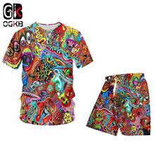 Ogko conjunto agasalho de verão 2pçs masculino, camiseta e bermuda vermelha estampa 3d fantasma de grafite, hip hop, plus size, camisetas e calças curtas 2024 - compre barato