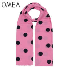 OMEA Women Pink Solid Color Long Scarf with Black Dot Spring Shawl Silk Scarf for Ladies Thin Scarf Autumn Infinity Scarf 2019 2024 - buy cheap