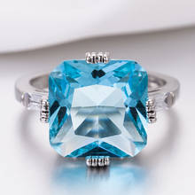 Princess Blue Crystal Aquamarine Zircon Diamonds Gemstones Rings for Women White Gold Silver Color Jewelry Bague Accessory Gifts 2024 - buy cheap