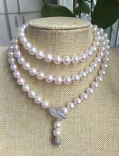 Collar de perlas blancas redondas AAA de 8,5-9mm, plata de 50 pulgadas, Envío Gratis 2024 - compra barato