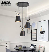 Luminária pendente de ferro estilo nórdico, luz de suspensa com ponta de cervo, para sala de jantar, preto ou branco, fofo 2024 - compre barato