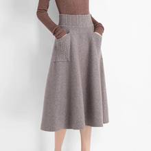 Faldas de cintura alta para mujer, con doble bolsillo Falda de punto, informal, ropa ajustada coreana, Otoño e Invierno 2024 - compra barato