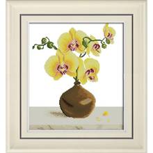 Cuadro de lienzo impreso Phalaenopsis amarillo, Kits de punto de cruz, bordado, tela, costura, 11CT, 14ct, hilos contados, manualidades 2024 - compra barato